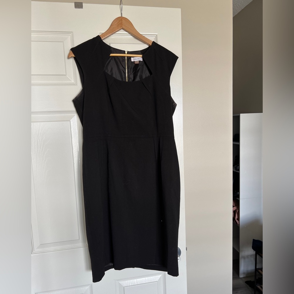 Calvin Klein mini dress with square neck and gold tone hardware